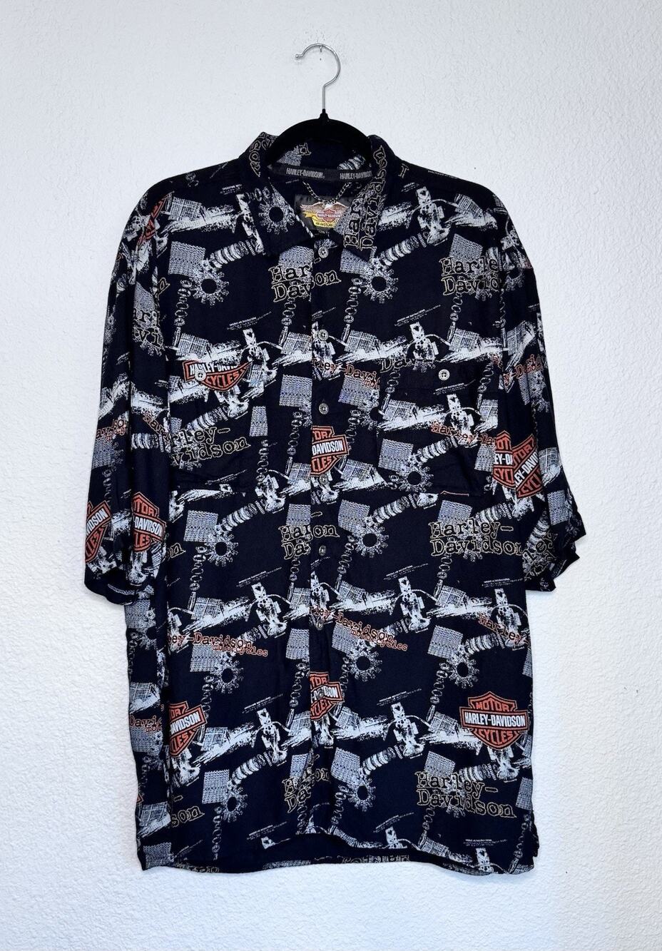 Harley Davidson Men’s SZ XL TALL Shirt Black Short Sleeve Button Up Biker